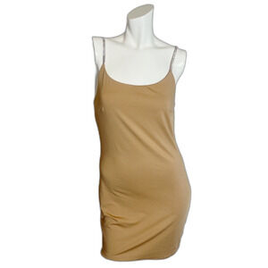 Iris Nude Bodycon Dress Rhinestone Straps Tan Beige Women's Size L